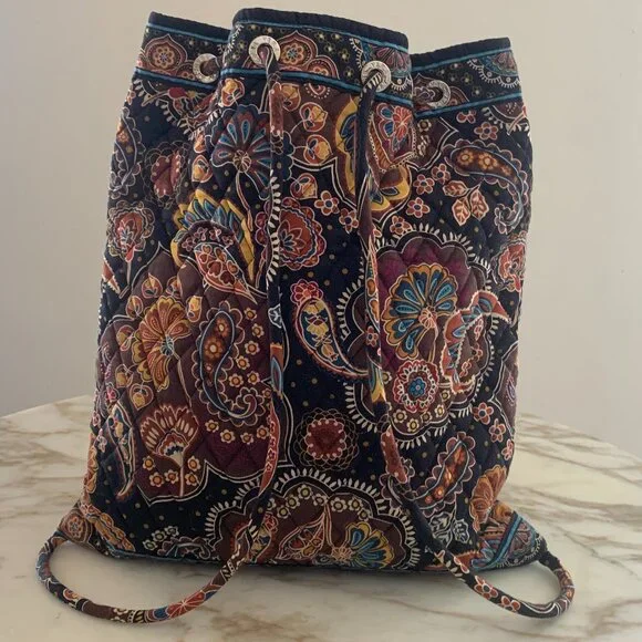 Vera Bradley Java Blue String Backpack - Picture 2 of 7